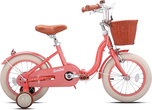 PANTHER Smile-Peggy Kids Bicycle, Children and Toddlers Pedal Bicycle, Lightweight Aluminum 6061 Material, Training Wheels, Front Basket, Mudguard, Standard Equipment, Fits Ages 3-8, Basket Included