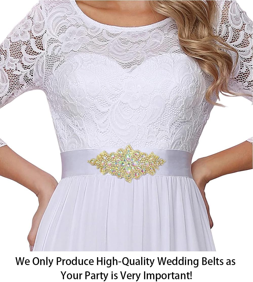 ShiDianYi Bridal Wedding Dress Sash Belt Applique with AB Stone Belt Waist Decoration Rhinestone Sash