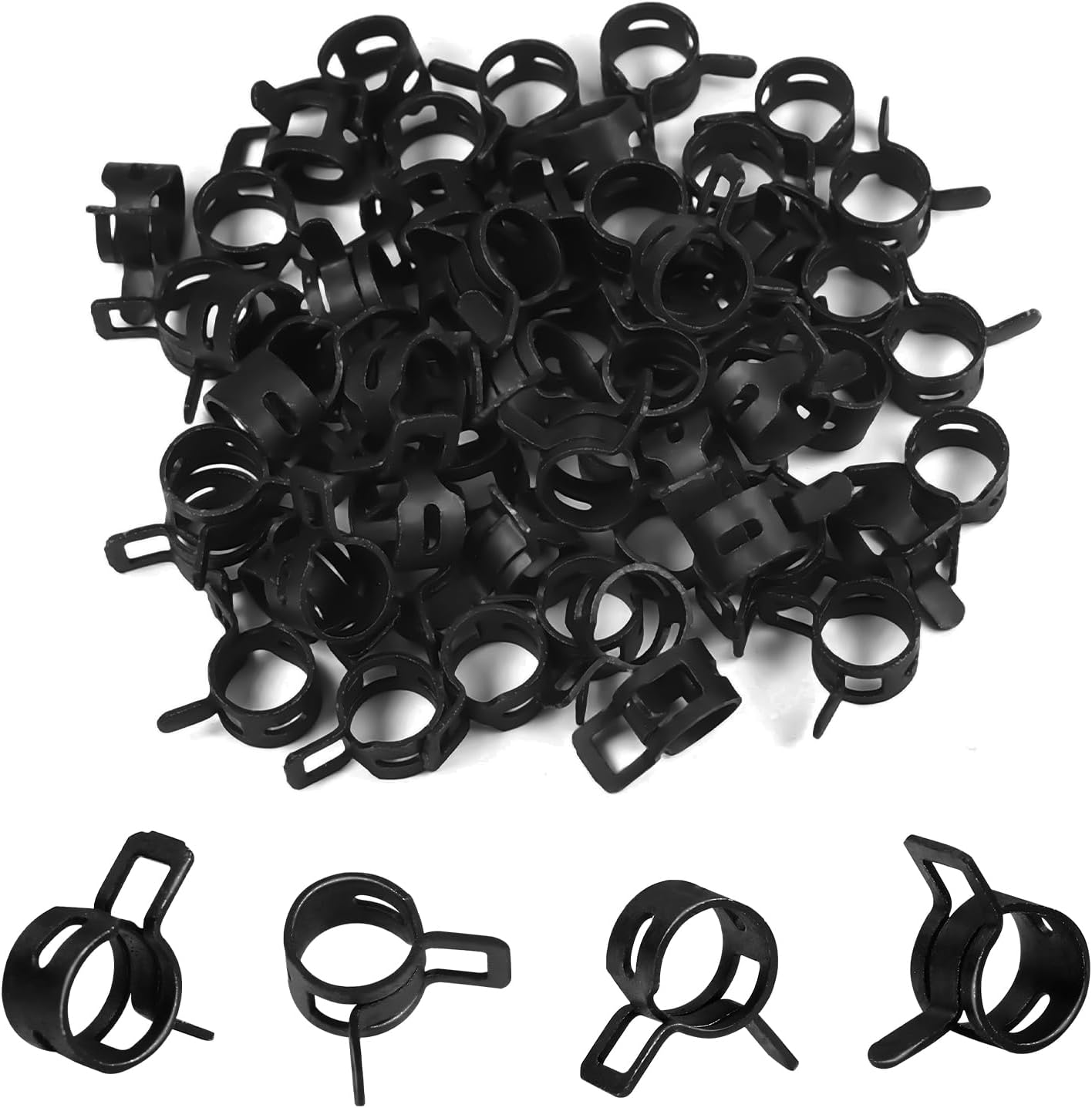 60Pcs 0.39"(10mm) ID Spring Band Hose Clamps, 3/8" ID Fuel Line Hose Clamp, Low Pressure Air Clamp, Water Pipe Air Tube Silicone Vacuum Hose Clamp, Bushing Automotive Replacement Fastener