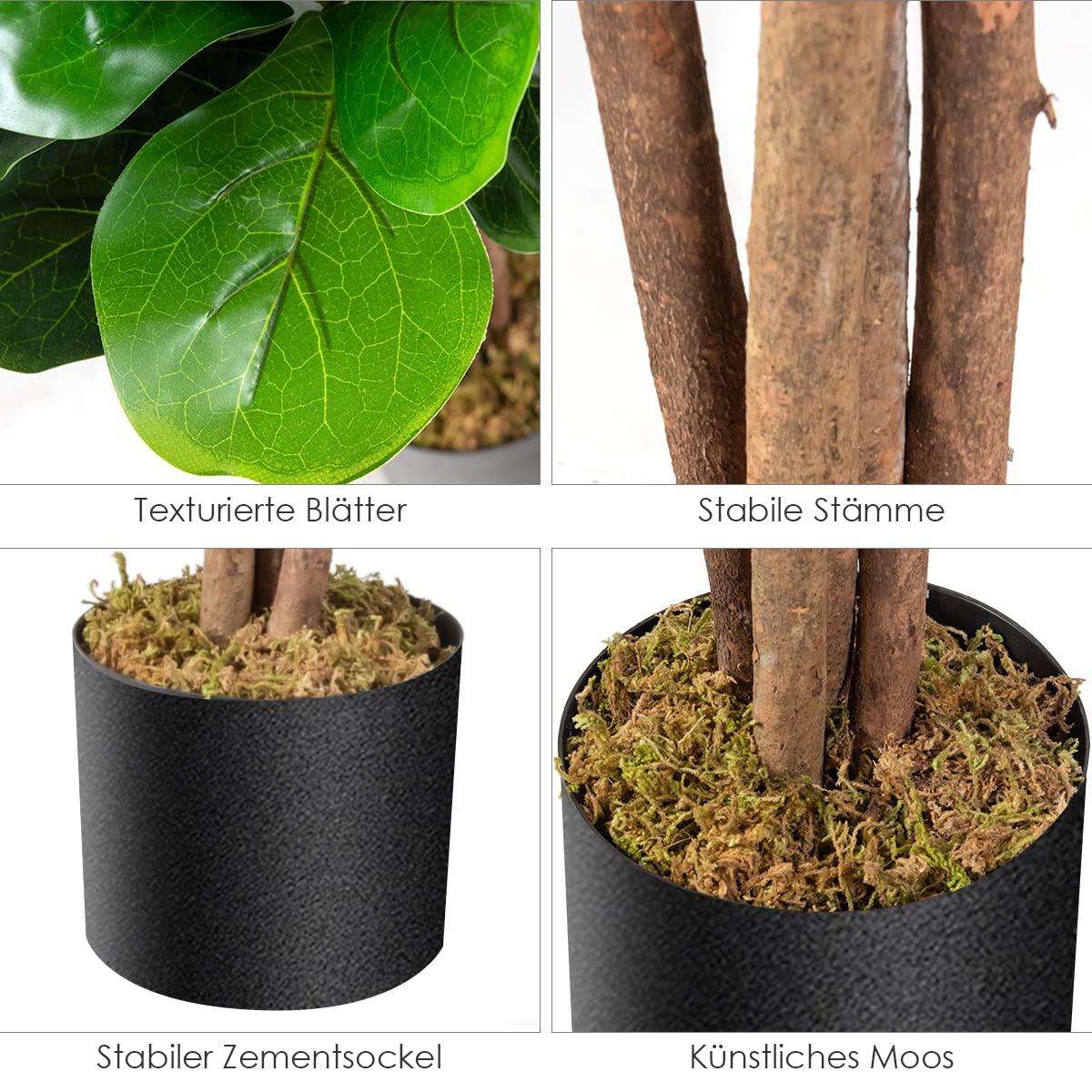 COSTWAY 120 cm Künstliche Pflanze, Kunstpflanze Feigenbaum, Kunstbaum mit Topf, Dekopflanze Zimmerpflanze, Dekoration für Zuhause und Büro, Grün