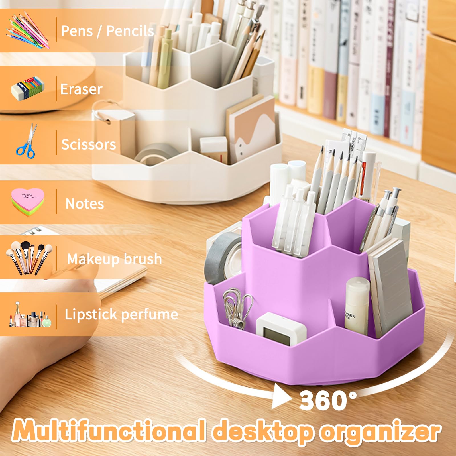 Marbrasse Bureau Organizer,360 Draaibare Penhouder,Bureau-Organizer Accessoires met 5 Vakken,Pennenorganizer Opberg voor Thuis Kantoor Benodigdheden (Mintgroen