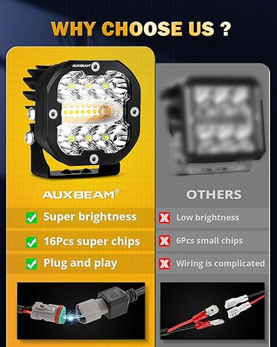 Miniatura 6 de Auxbeam Paquete de módulos LED de color ámbar blanco de 3 pulgadas con cubiertas de luz negra, 6 modos de luces estroboscópicas de doble