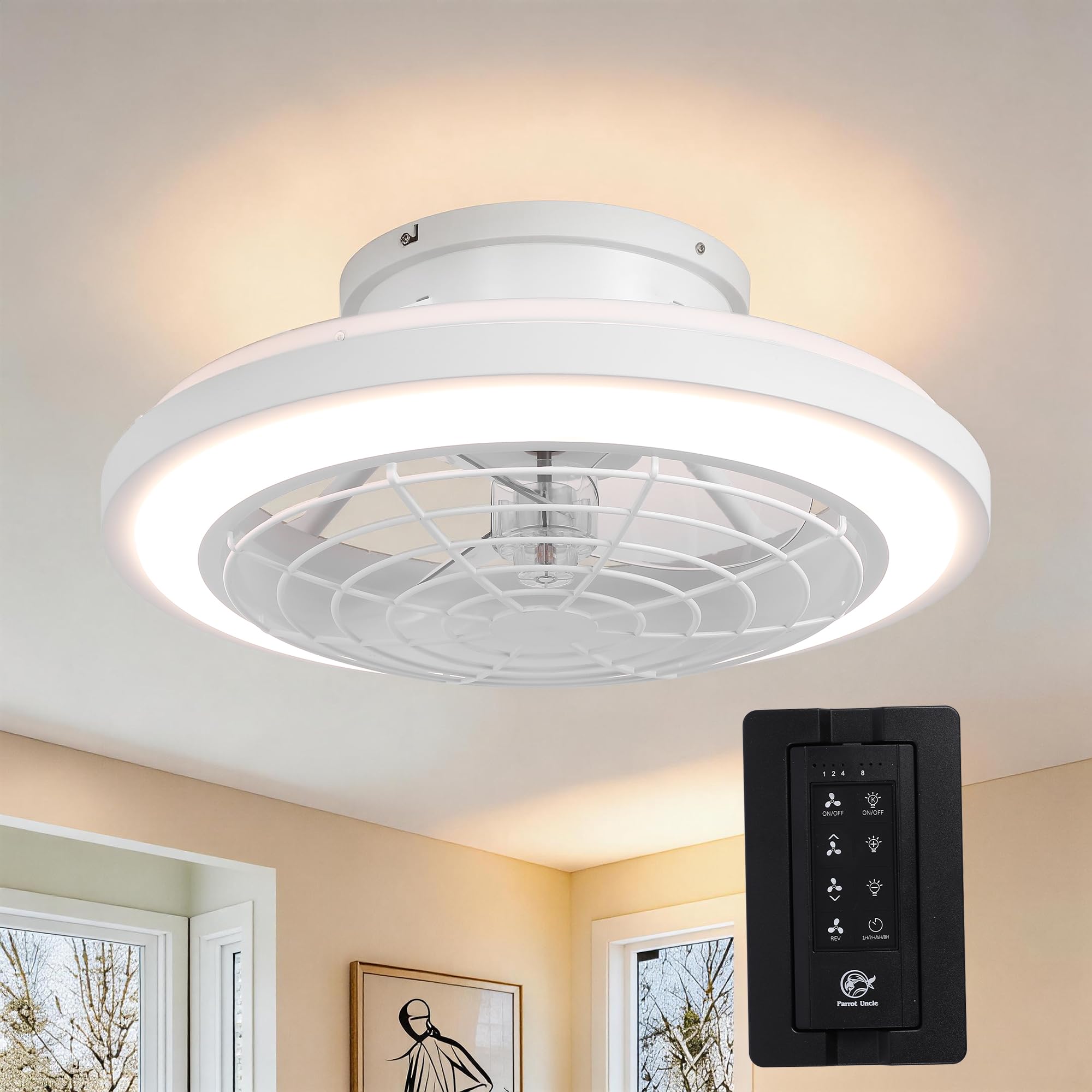 Parrot Uncle Ventiladores De Techo Con Luz Reversibles,50 Cm Mando a Distancia, Iluminación Inteligente, Temporizador Y 6 Velocidades; Ventilador De Techo Inteligente, Silencioso Con Luz Pa Blanco