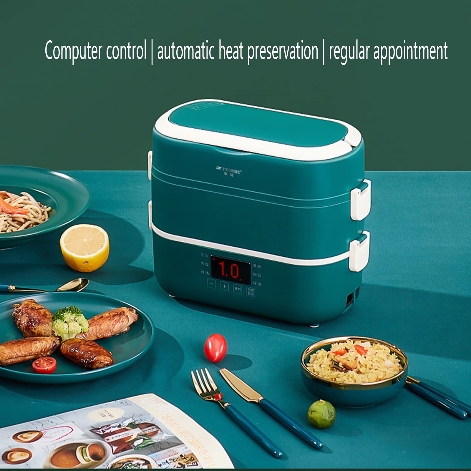 Fiambrera Bento Caja Bento Contenedor Cajas Bento con Compartimentos Hombres Adultos Adultos A Prueba De Fugas Calefacción Eléctrica Termo Aislado Térmico Acero Inoxidable Temporización De Doble Capa