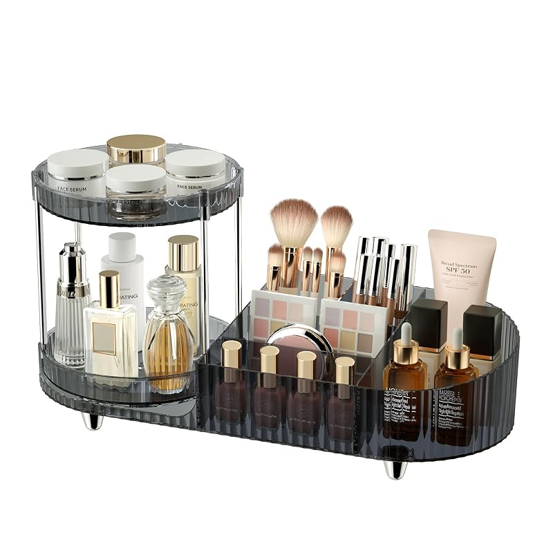 Organizador de maquiagem Jywantful com rotação de 360°, 2 bandejas para perfumes e 5 compartimentos