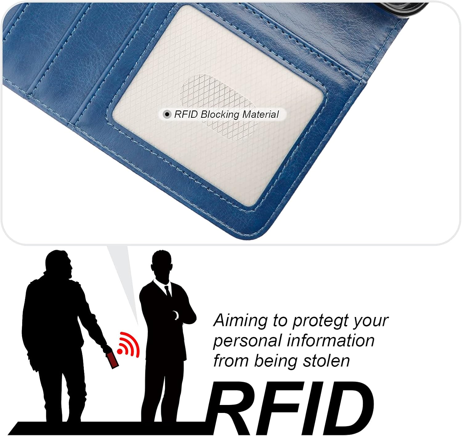 Bocasal Detachable Wallet Case for iPhone 15 Pro RFID Blocking Card Slots Holder Premium PU Leather Magnetic Kickstand Shockproof Wrist Strap Removable Flip Protective Cover 5G 6.1 inch (Blue) - Image 4