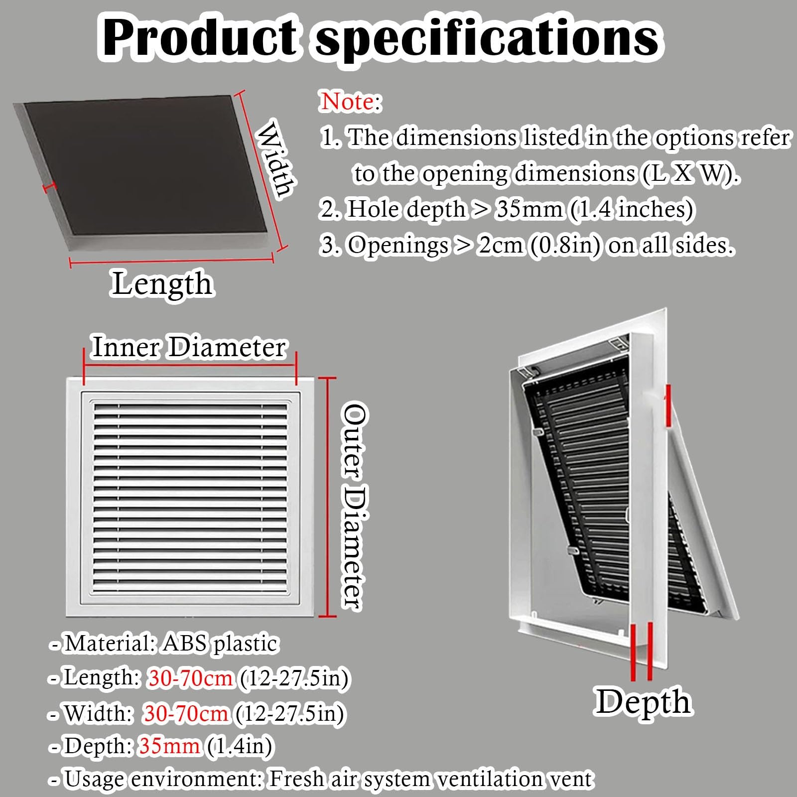 Zdejmowana pokrywa wentylacyjna do rejestru ściennego, żaluzjowy panel dostępu kanału HVAC do budynków biurowych i szkolnych, 42 cm x 42 cm, łatwa instalacja i konserwacja