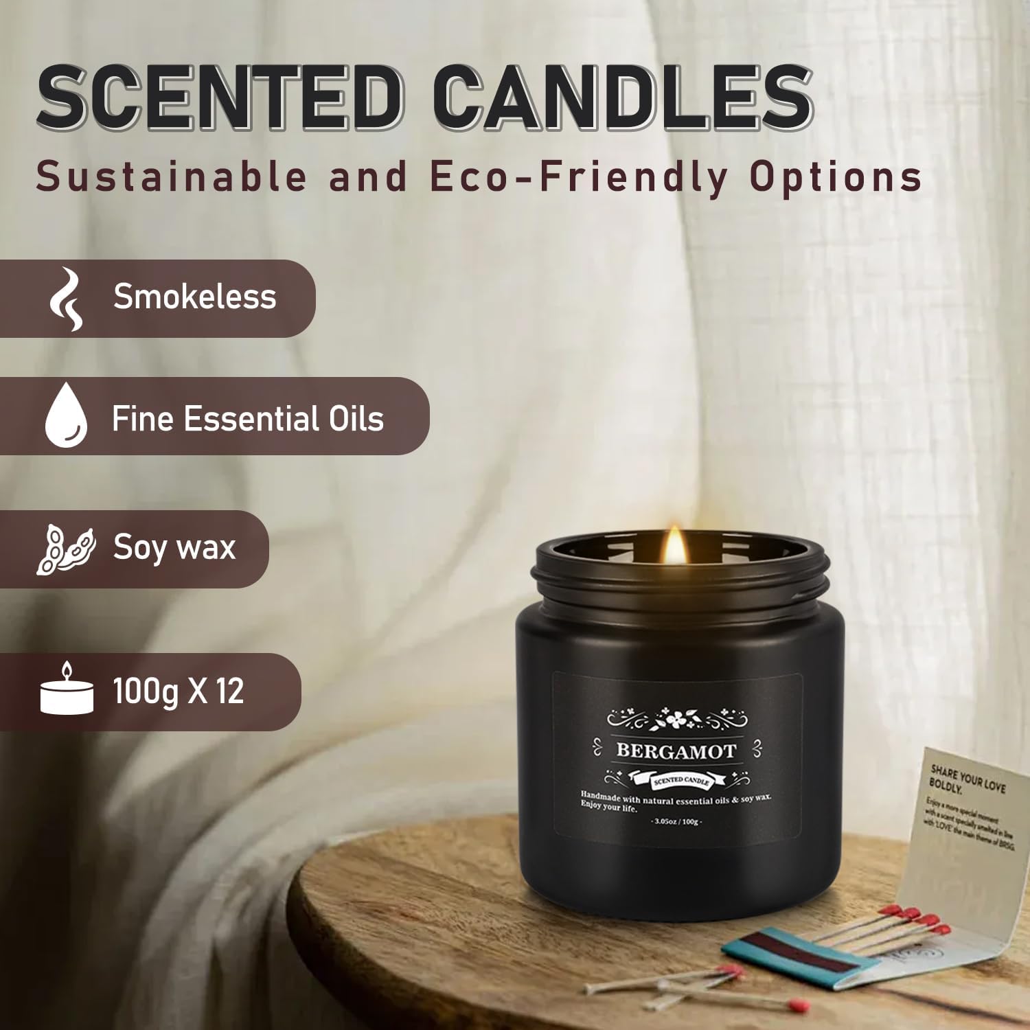Scented Candle Set 12 Pack,Black, Candle for Home Scented, Odor Eliminating, Stress Relief, Long Lasting Soy Wax Gift Set - Image 5