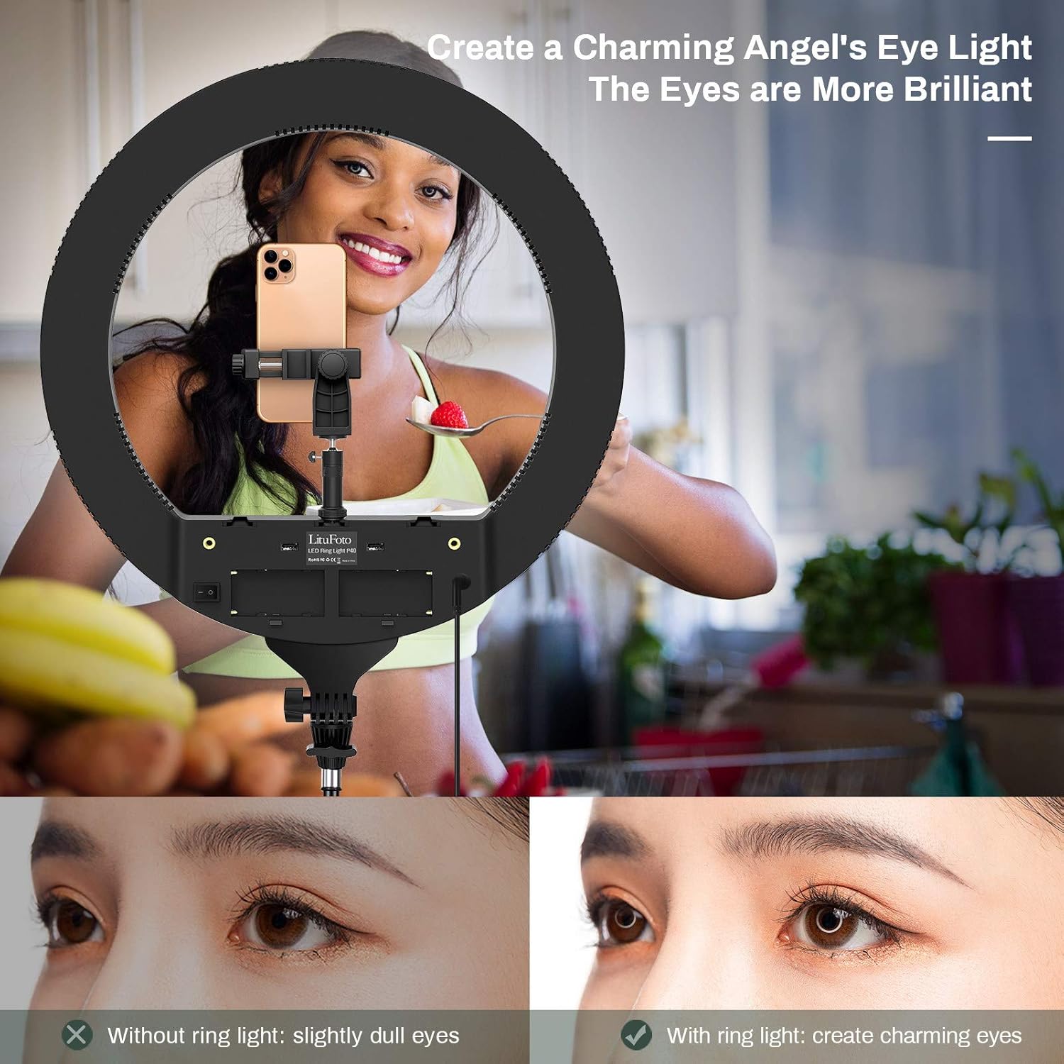 ❤ Crazy Deals 19'' 60W RGB Ring Light Circle Light Stand with iPad Holder 480 Pcs Lamp Bead 9 Scenes Effect Full Color 3200-7500K, 1％-100％ Stepless Dimmable for Video Photography ect(Bluetooth APP Control Light)