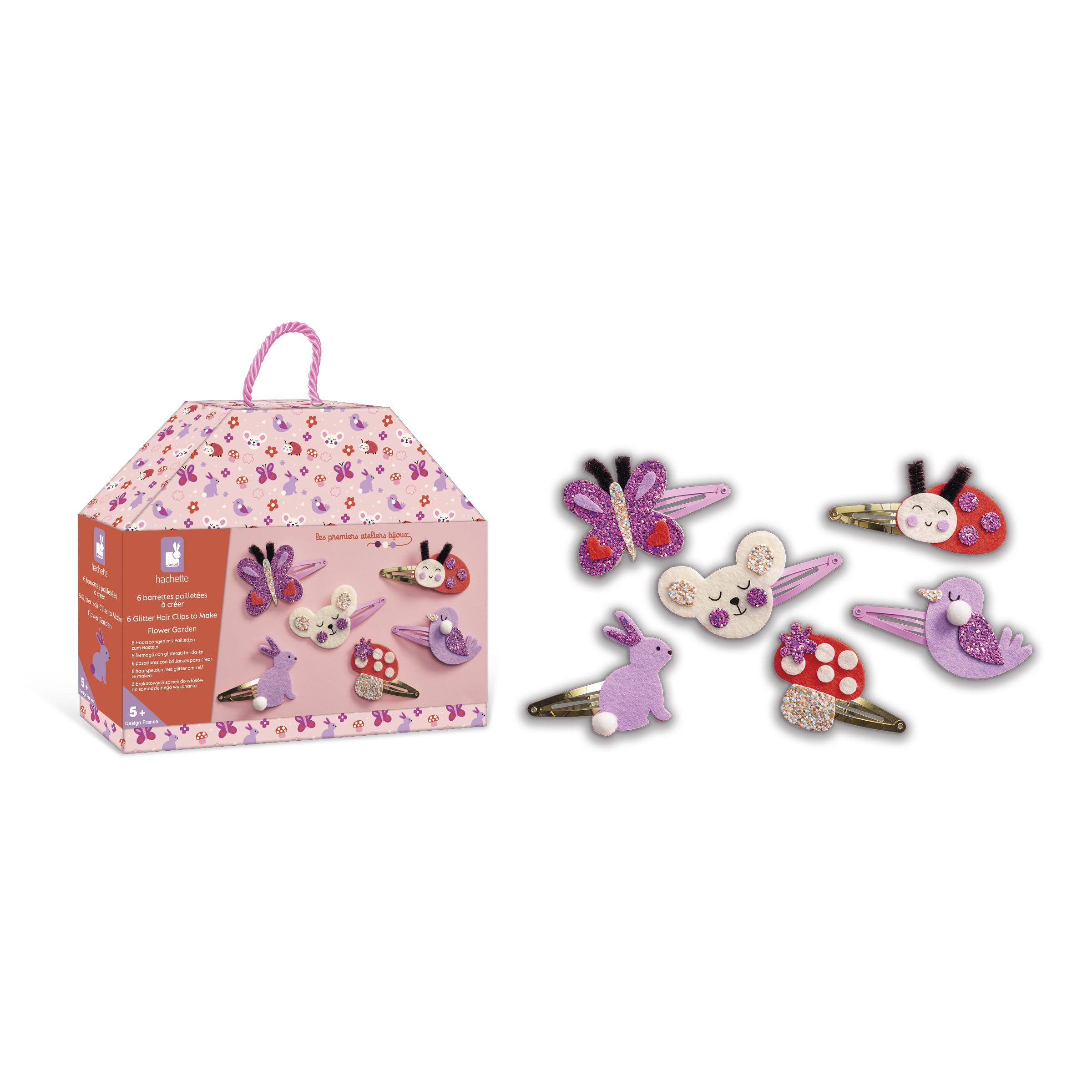 Janod - Set per Creare 6 Fermagli - Giardino Fiorito - Cofanetto per Il Tempo Libero Creativo dei Bambini - Motricità fine e creatività - da 5 Anni - J09179