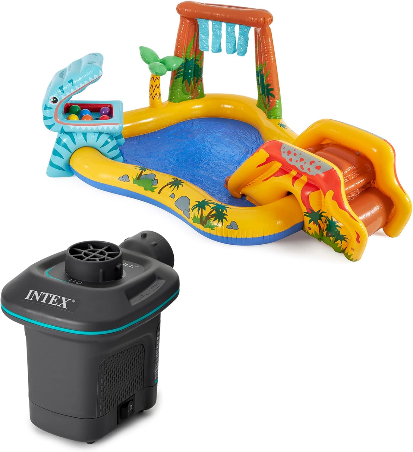 Intex 120V Electric Air Pump & Intex Inflatable Dinosaur Play Center Kids Pool