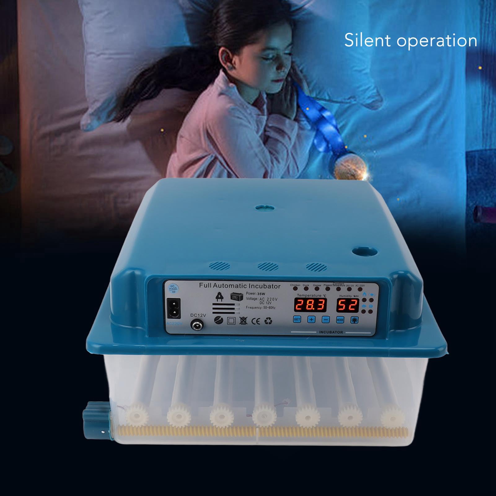36 Huevos Incubadora ABS Máquina de Incubación de Aves de Corral Digital con Control Automático de Temperatura Sistema Eléctrico Dual para Pollos Ganso Pato Azul (Enchufe