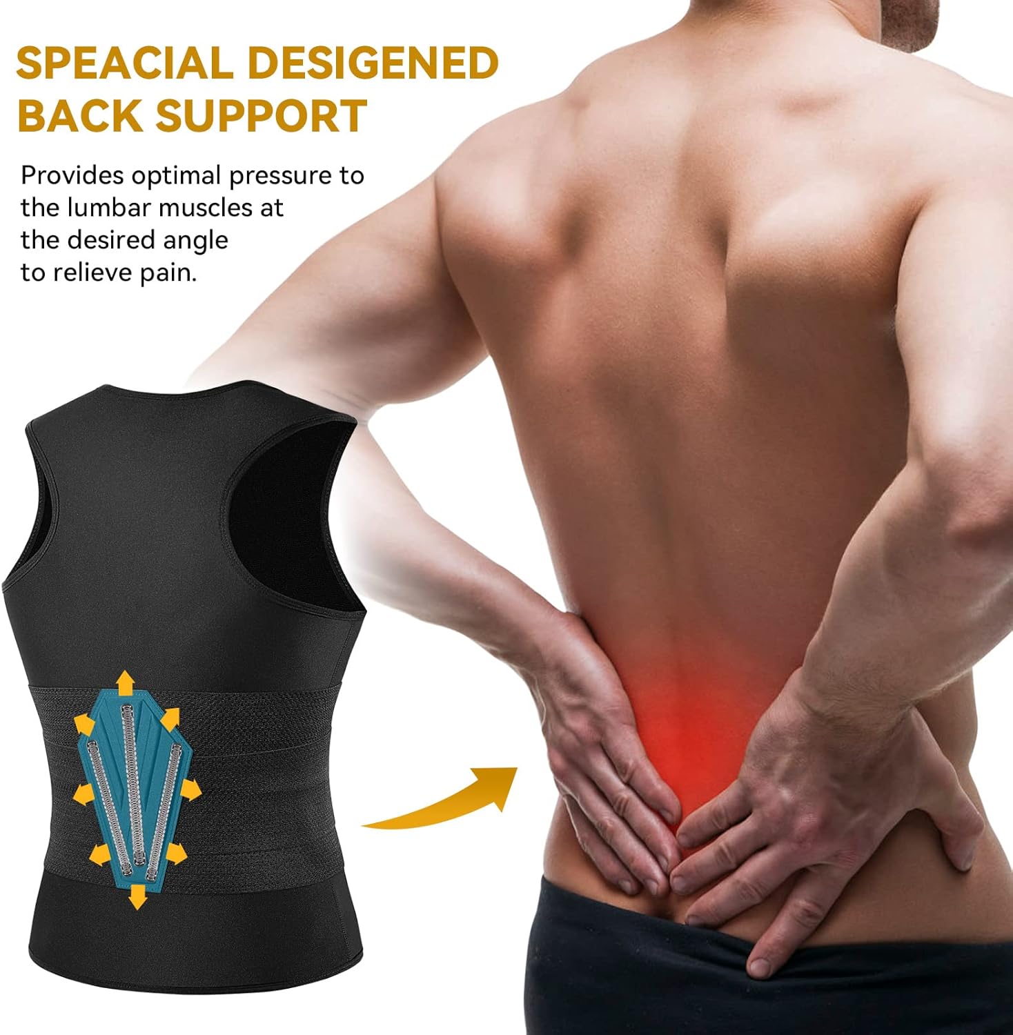 Cimkiz Men's Waist Trainer Sauna Vest for Men Back Support Belt Body Shaper Sauna Suit Waist Trimmer for Men Sweat Vest : Sports & Outdoors