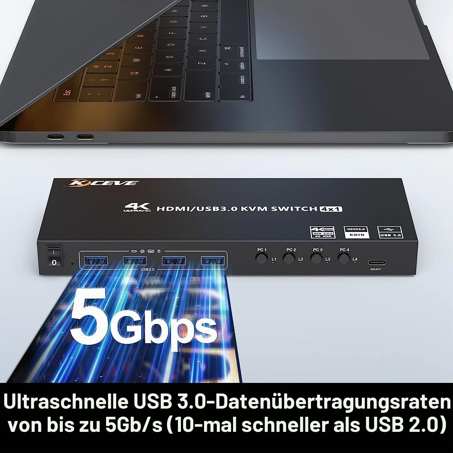 HDMI KVM Switch 4 PC 1 Monitor 4K@60Hz, 4 IN 1 OUT KVM Simulation EDID