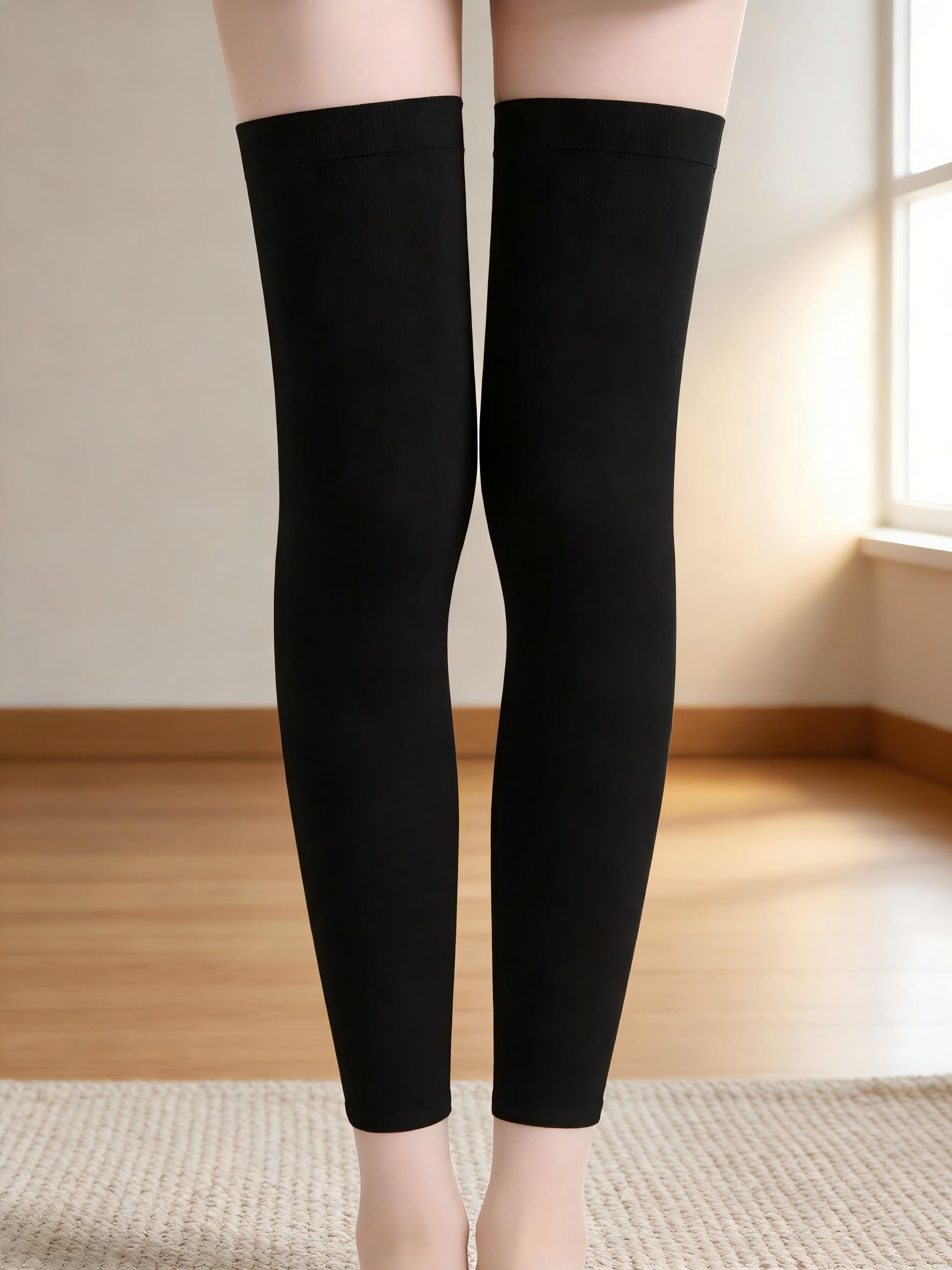 Womens Extra Long Black Knee and Leg Warmers 46 cm Thermal Stretch Cotton Blend for Cold Weather Indoor