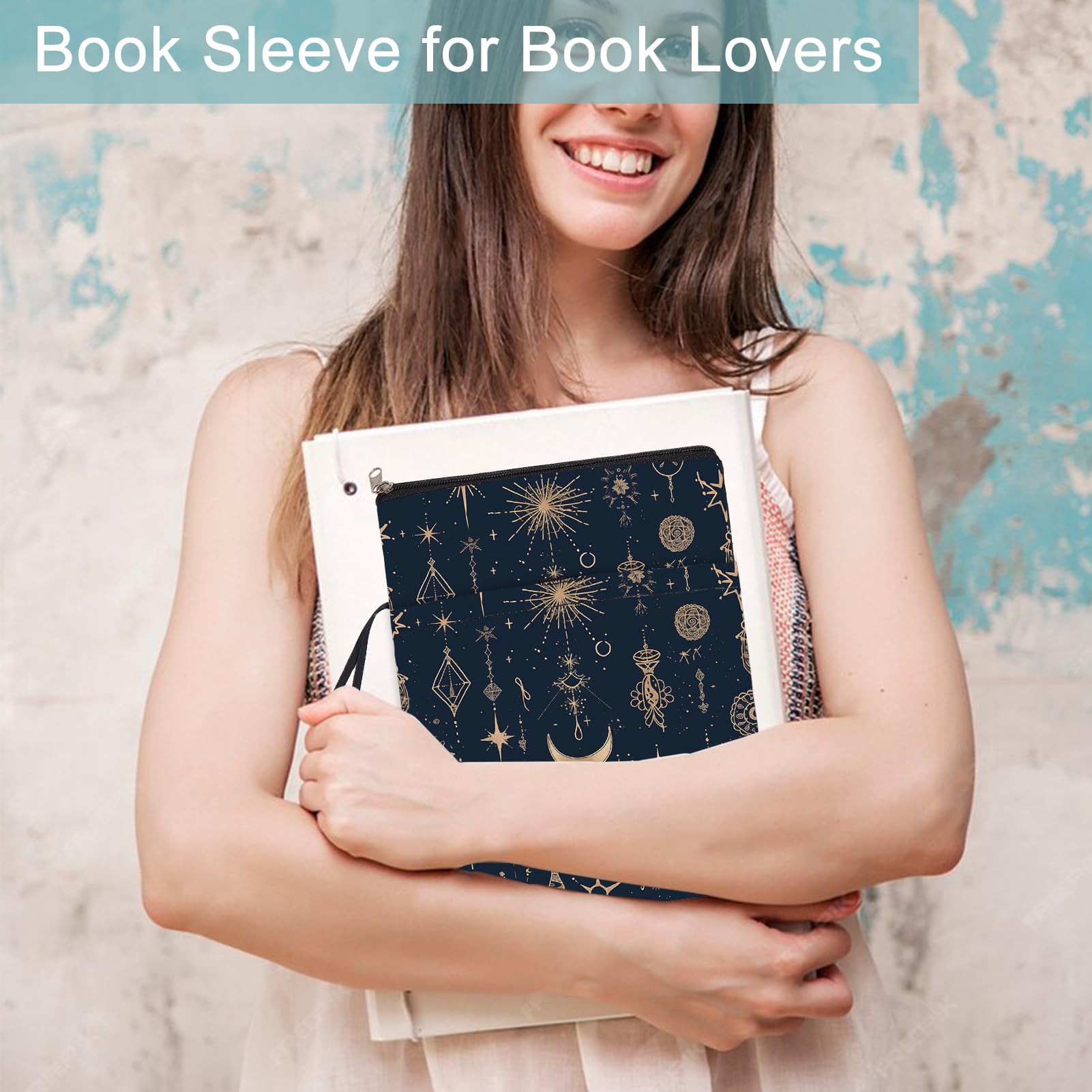 NICENEEDED Stars Moon Book Cover, Book Sleeve with Button - Image 2