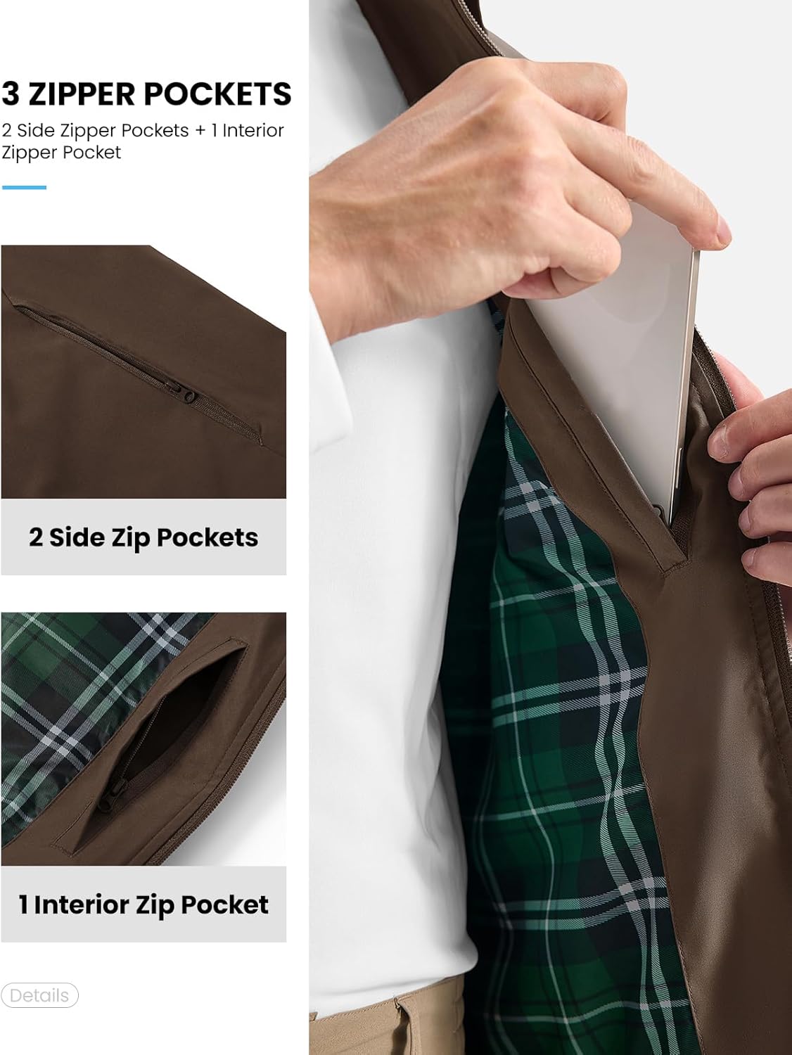BGOWATU Men's Vest Casual Windproof Sleeveless Jacket Lightweight Running Outerwear 3 Zip Pockets for Golf Travel Business