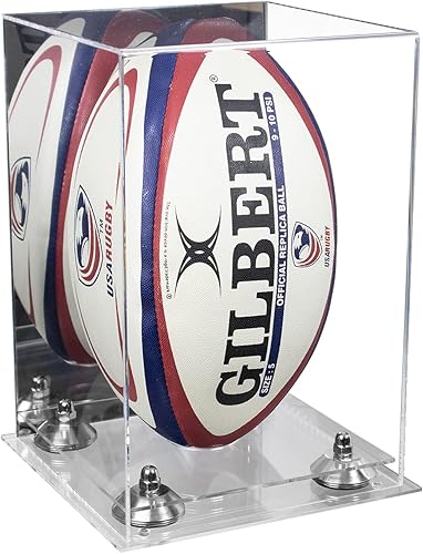 Better Display Cases Vitrina de acrílico de rugby vertical con estuche de espejo, elevadores plateados, base transparente de 8 x 8 x 12 pulgadas