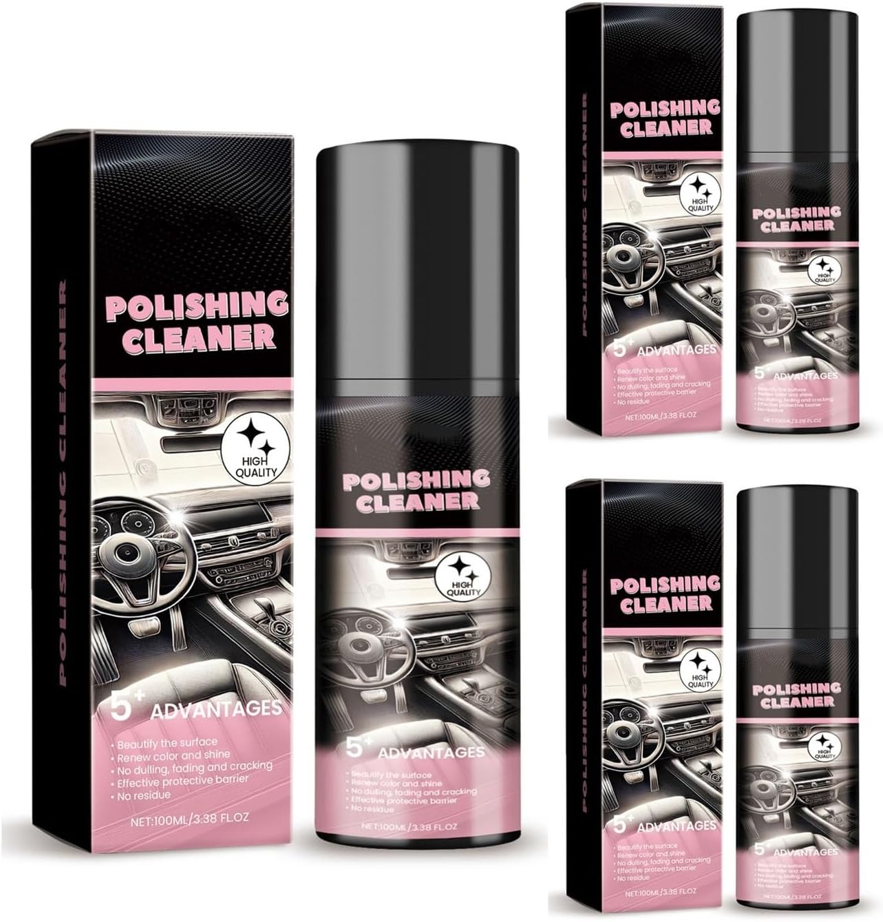 Polishing cleaner，Car Interior Protectant Spray, Interior All Purpose Cars Cleaner for Rubber, Leather (3Pcs)(6Pcs)