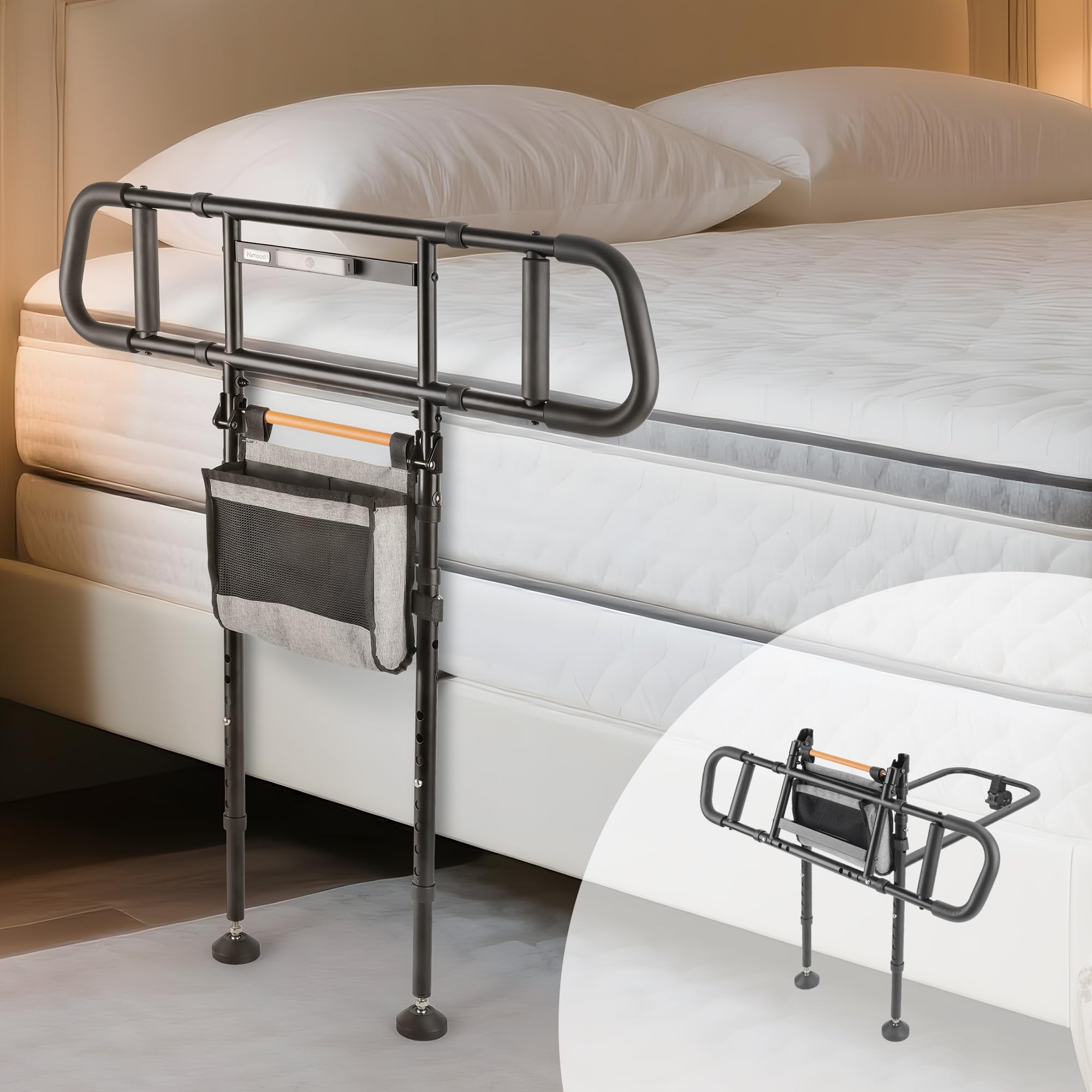 Photo 1 of **FACTORY SEALED** NIMOOD C5 Pro Bed Rails for Elderly Adults Safety - Foldable Bed Assist Rail with Adjustable Height, Bed Cane with Non-Slip Wider Handrail