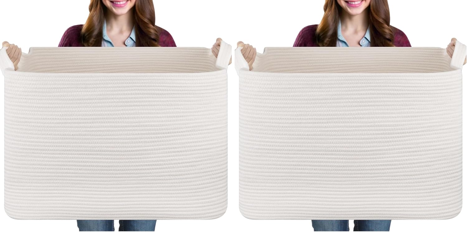 108L Extra Large Blanket Basket, for Living Room, Nursery, Bedroom, Laundry Room,Rectangle Woven Storage with Handles for Comforters, Pillows, Cushions and Toys, 24.8" x 16.2" x 16.2", Dark Grey