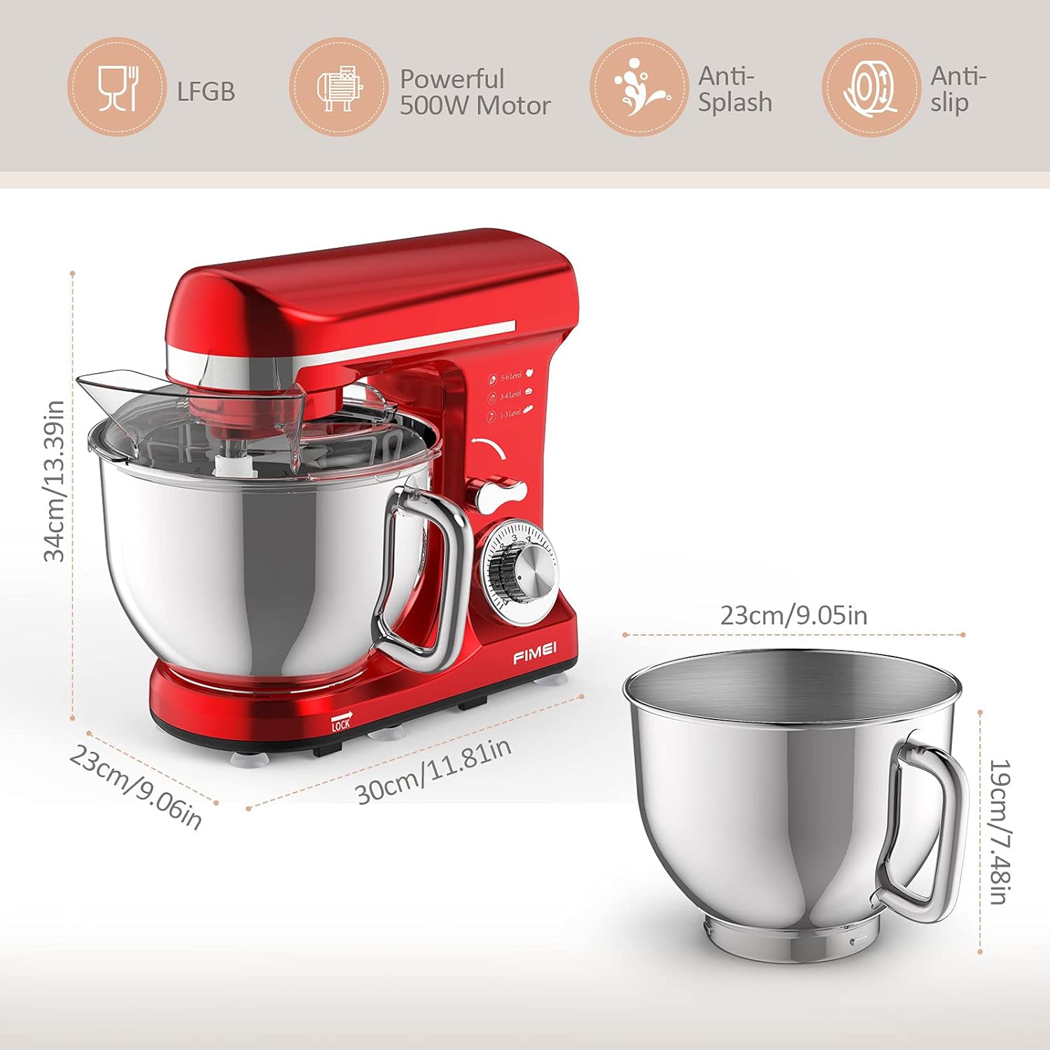 FIMEI Stand Mixer, 5.5 Qt Food Mixer, 6Speed TiltHead Kitchen Mixer