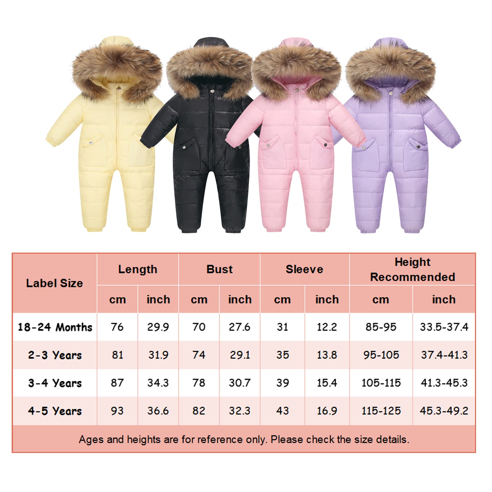 BRONG Traje de Nieve para Niños Mameluco con Capucha Bebé Niñas Invierno Pelele Chaqueta de Plumas Mono Todo en Uno Ropa Exterior con Cremallera
