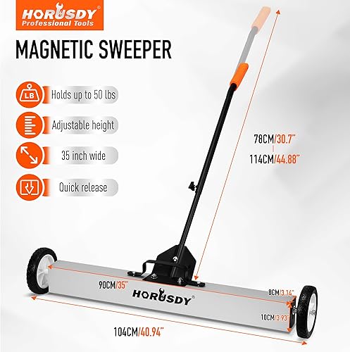 Miniatura 3 de HORUSDY Barredora magnética rodante de 36 pulgadas con ruedas, herramienta de recogida magnética telescópica de 40 pulgadas, mango ajustable, imán