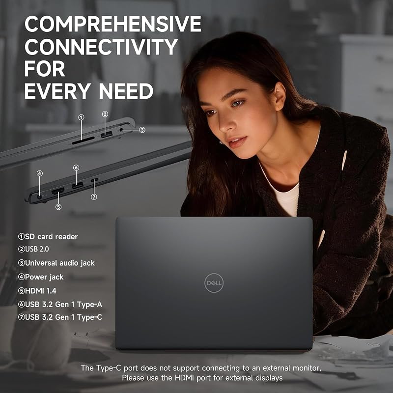 Dell 15 Touchscreen Laptop DC15250 for Business, Intel 10-Core i7-1355U, Windows 11 Pro, 15.6'' FHD Anti-Glare Display, 36 GB RAM, 1 TB SSD, Copilot AI, Webcam, Wi-Fi 6, Black image 6