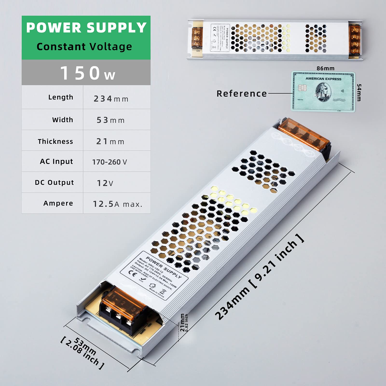 REYLAX LED Driver 12V Transformer for Lights, 150W 12.5A 170260V to