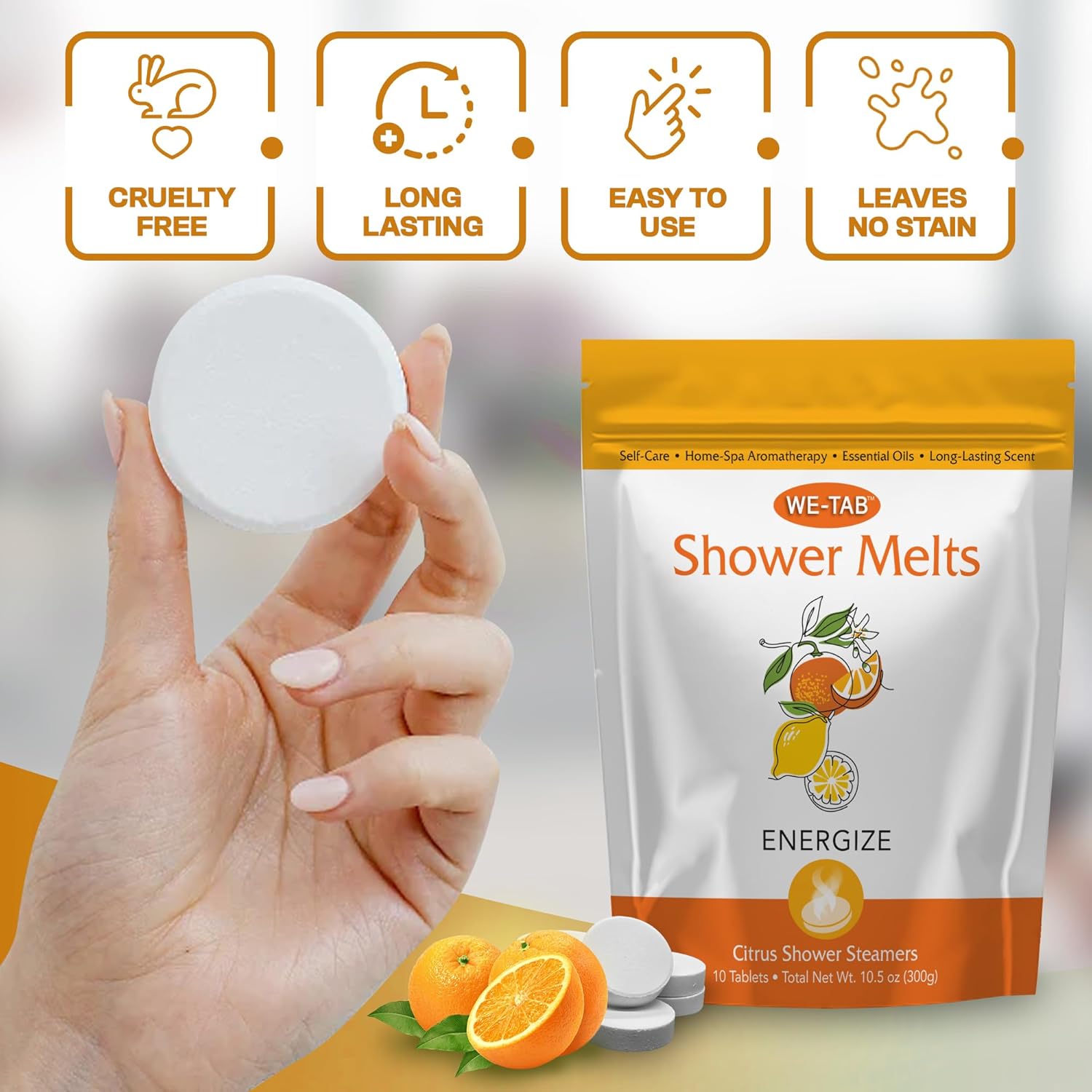Shower Steamers 10-pk with Essential Oil Aromatherapy to Focus, Long Lasting, No Stain or Artificial Dye, for Relaxation, Stress Relief & Self Care (Citrus) - Image 3