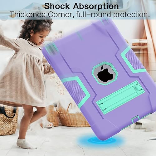 Miniatura 7 de Cantis Funda protectora delgada y resistente a prueba de golpes con soporte integrado para iPad de 10.2 pulgadas 202120202019, morado y verde azulado