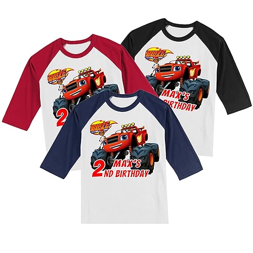 Miniatura 4 de Personalized Monster Truck Birthday Shirt Monster Truck Personalized with Name and Age Unisex 34 Sleeve Raglan T-Shirt