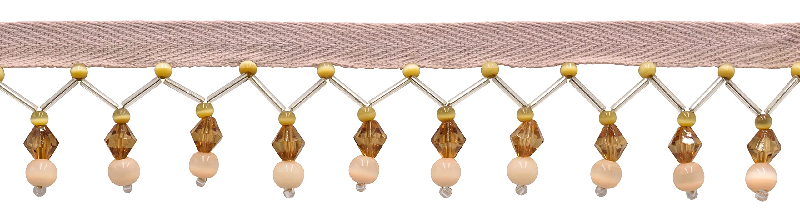 Passementerie haut de gamme et frange fait main zigzag multicolore Beige Noyer