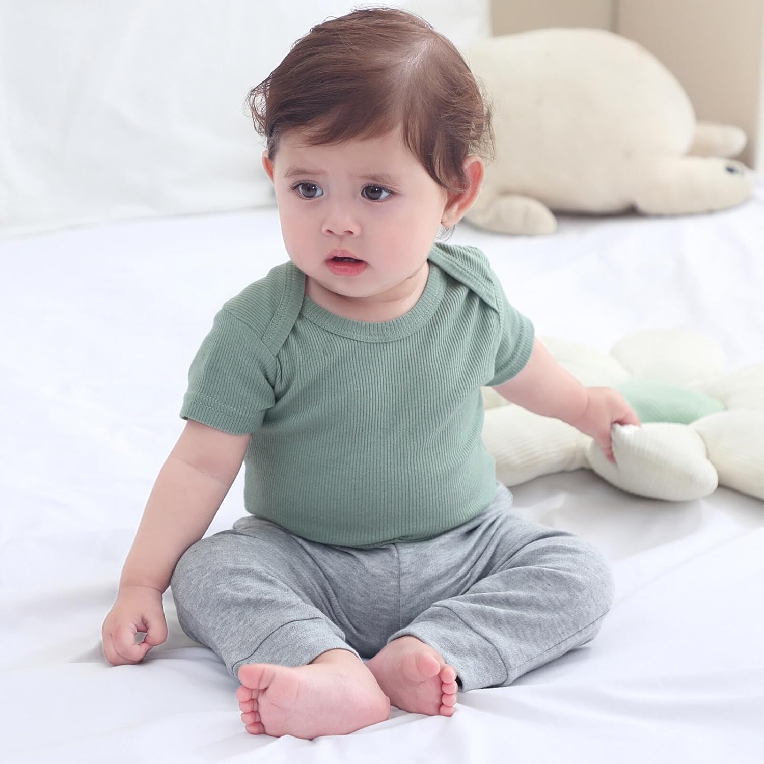 Ruliby Baby Bodysuit and Pant Set 6-pcs Ribbed Soft Infant Boy Girl Clothes Outfits