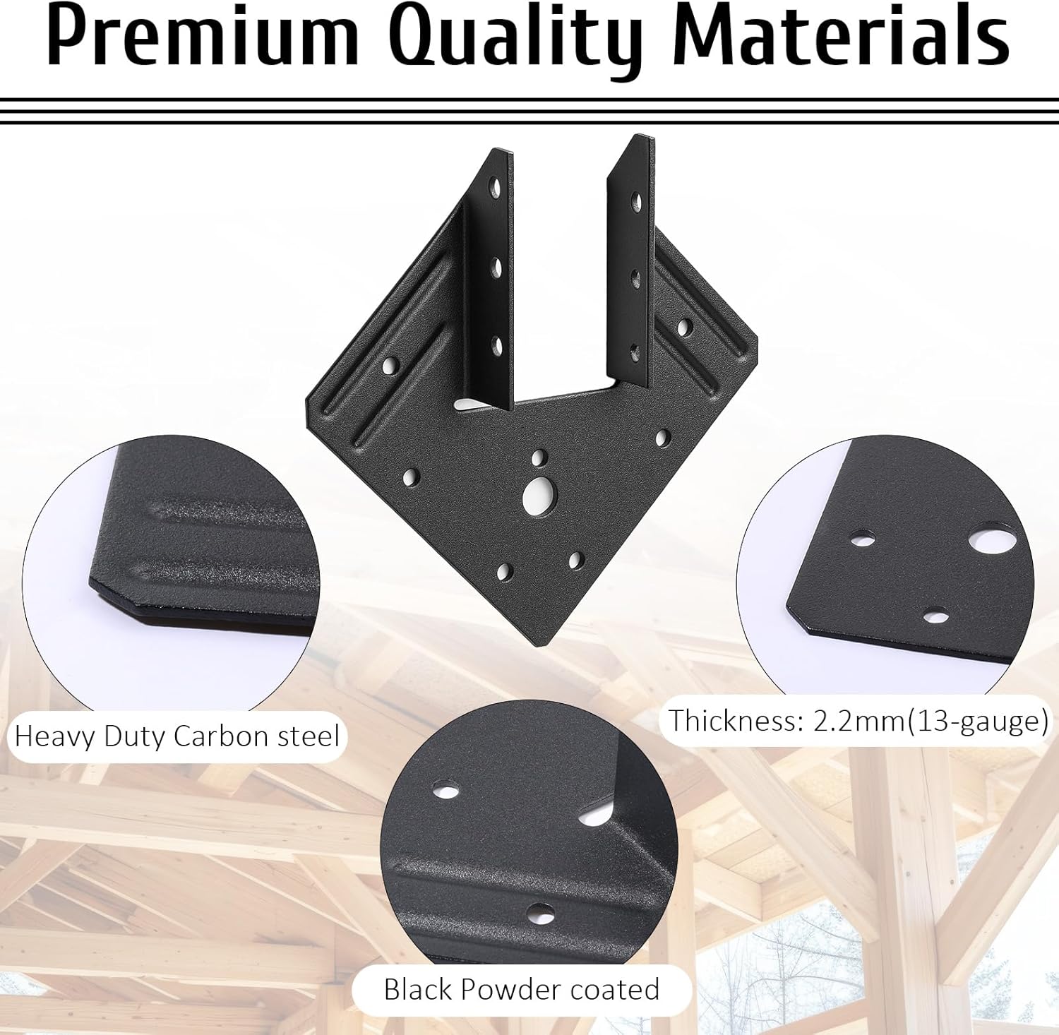 JJUNW 20 PCS Black Hurricane Tie for Rafter, 13 Gauge(Thick 2.2mm) Joist Hangers Fit 2x4, 2x6 Truss to Rafter Connector for Roofing Trusses Wood Timber Brackets, Powder Coating