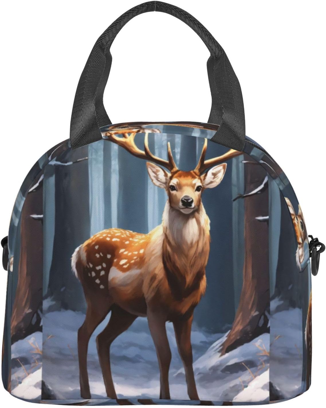 deer Print Reusable Lunch Bag Insulated Lunch Boxes for Office Work Picnic Tote Bag Adjustable