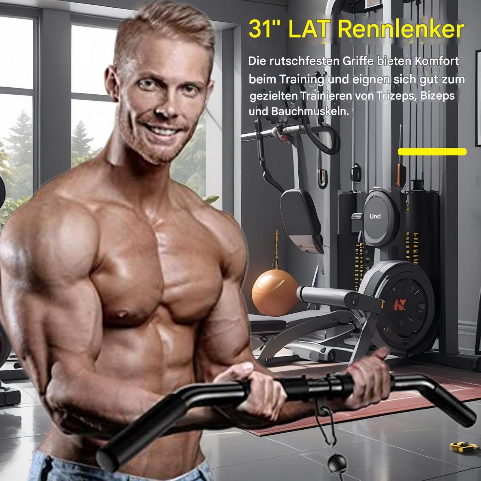 Triceps Pull Down – mocowanie, Lat -Pulldown Załącznik Non-Slip 31 in Tricep | Części maszyn do ćwiczeń i akcesoria do tricepsów, curl, treningu oporowego