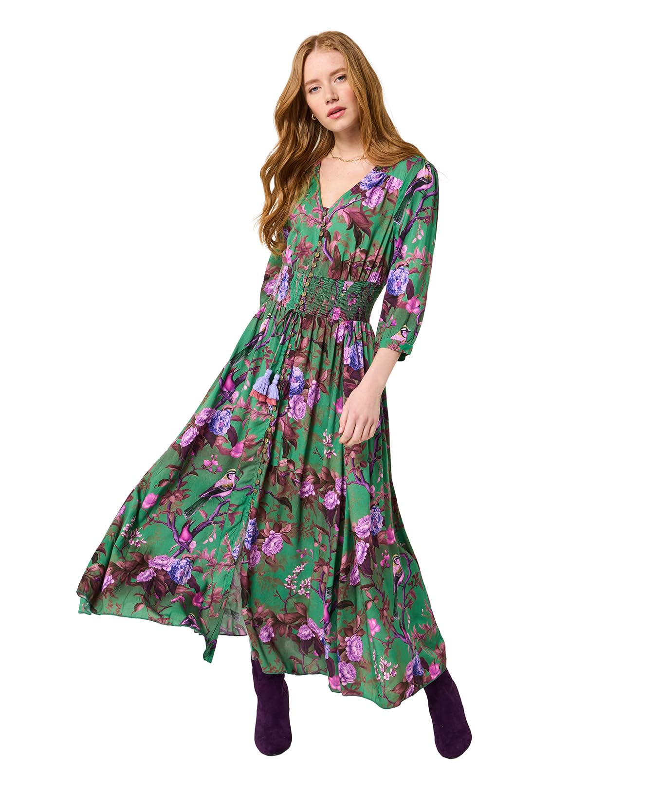 Joe Browns Women's Boho Bird Print Maxi Dress, Regular, Green, UK 18