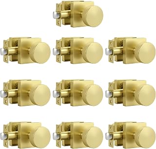 Knobonly 10 Pack Gold Closet Door Knobs Interior, Keyless Passage Door knobs(Non-Locking), Square Door Knobs for Hallway, Brass Door Handles Zinc Alloy