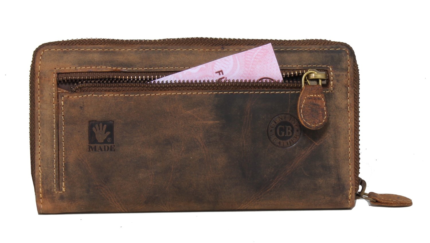 Greenburry Vintage Damen Geldbeutel Leder Geldbörse braun | 19 x 2,5 x 10 cm