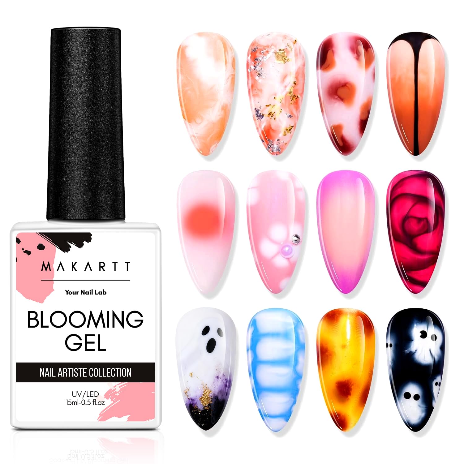 Makartt Clear Blooming Gel 15ml UV LED Soak Off Nail Art Polish for Spreading Effect Marble Nail Polish Gel Paint Nail Designs for DIY Color Flower Watercolor Magic Beauty Gift