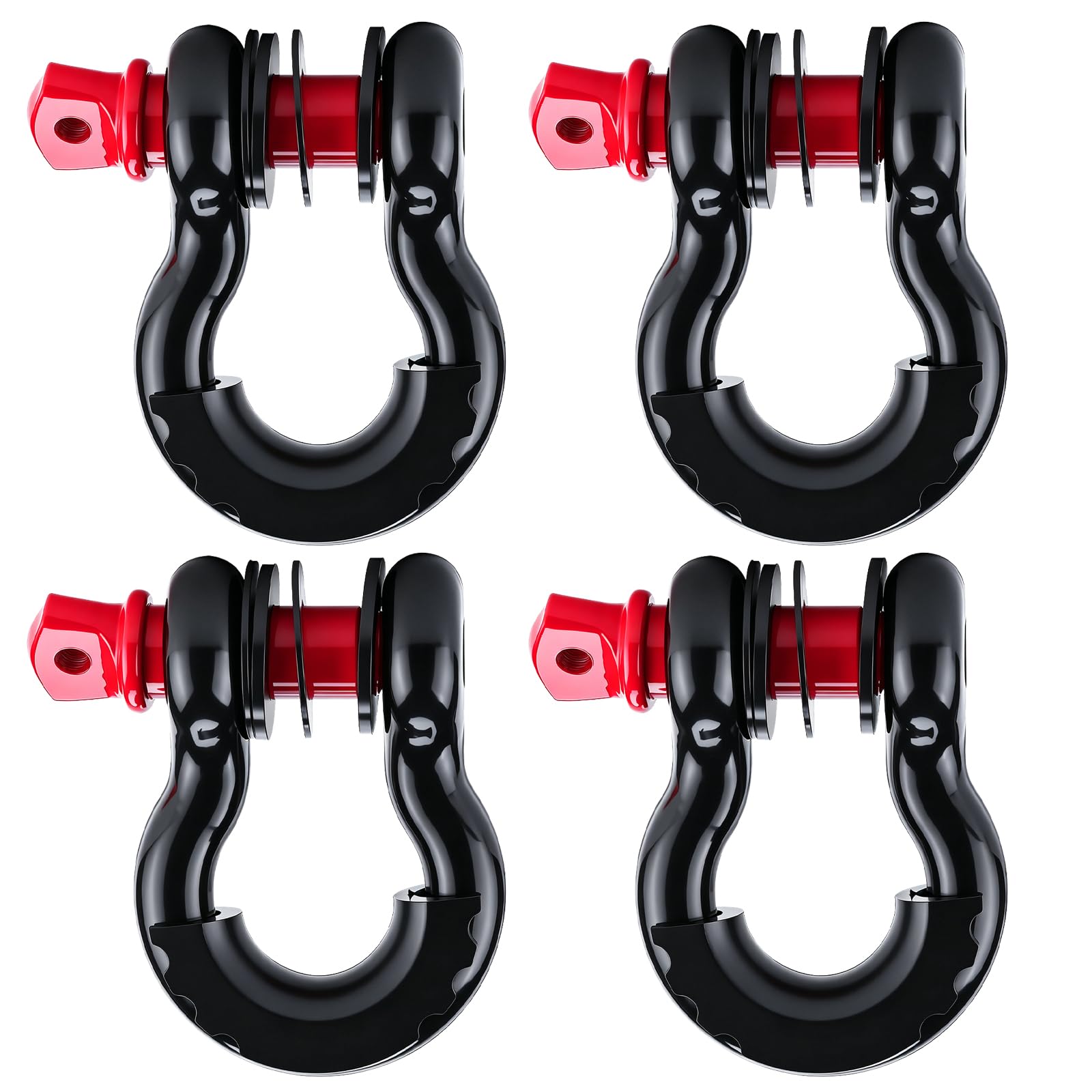 BOOMSTART Grillo da traino da 4,75 t, 19 mm, grande grillo in acciaio zincato, 4 pezzi con bullone a vite, gomma protettiva, anello a D offroad, per traino e sollevamento auto (nero e rosso)