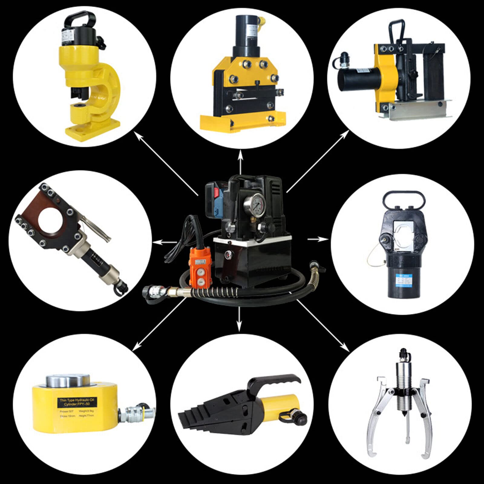 Pompa idraulica elettrica 700 Bar 220V Nero, Pompa ad alta pressione compatta per applicazioni versatili. Leggera, potente e affidabile per attività idrauliche