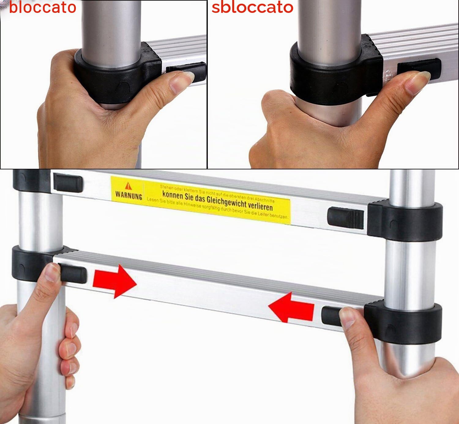 5M Scala Telescopica, Scala alluminio pieghevole scala multiuso Scaletta 16 gradini, Capacità 150kg, 2.5M+2.5M