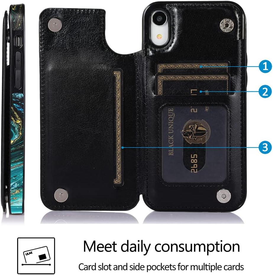 uCOLOR Flip Leather Wallet Case Card Holder for iPhone XR with Card Holder Kickstand - Marble Design Compatible with iPhone XR 6.1" (Turquoise Blue Marble)