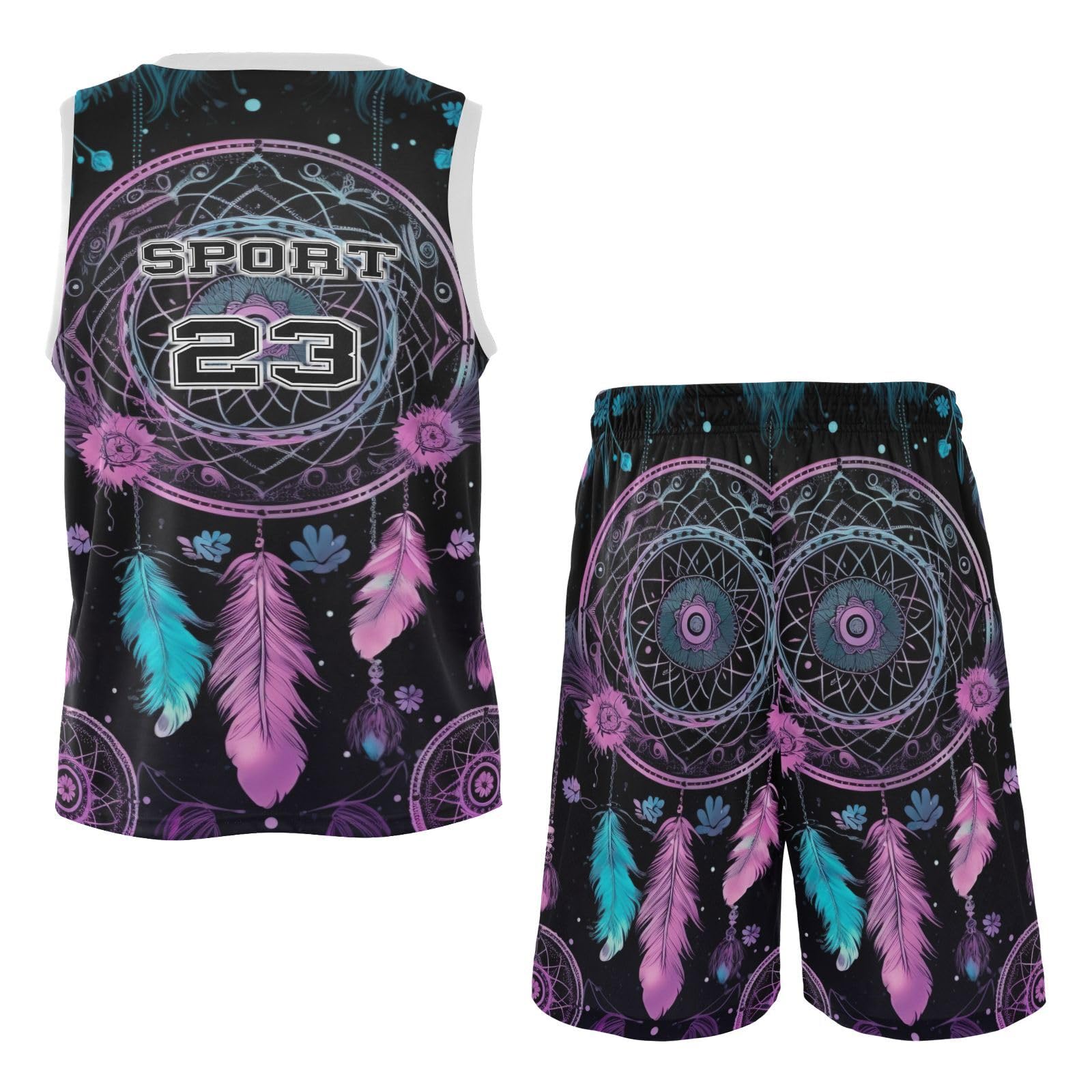 FLildon Purple Dream Catcher Boys Basketball Jersey Set Tank Top Shorts Tracksuit Sport Training Suit for Kids, S
