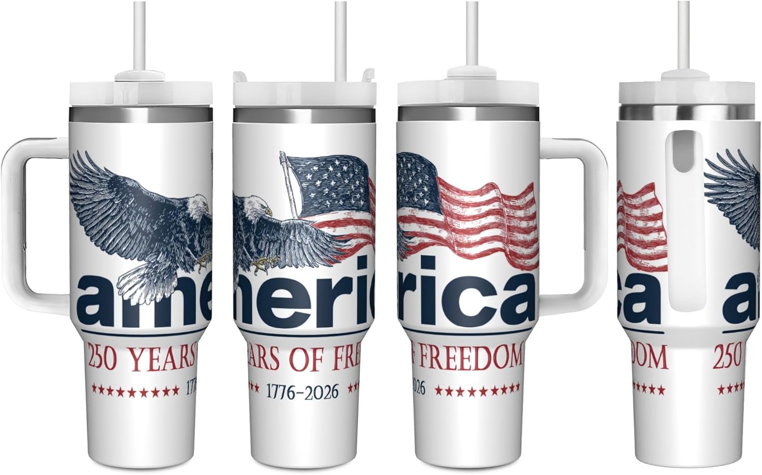 40 OZ America 250th Anniversary Tumbler with Handle, 250 Years Double Wall Stainless Steel Travel Coffee Mug with Straw Lid, Celebrating 250 at Home Insulation and Cooling Cup
