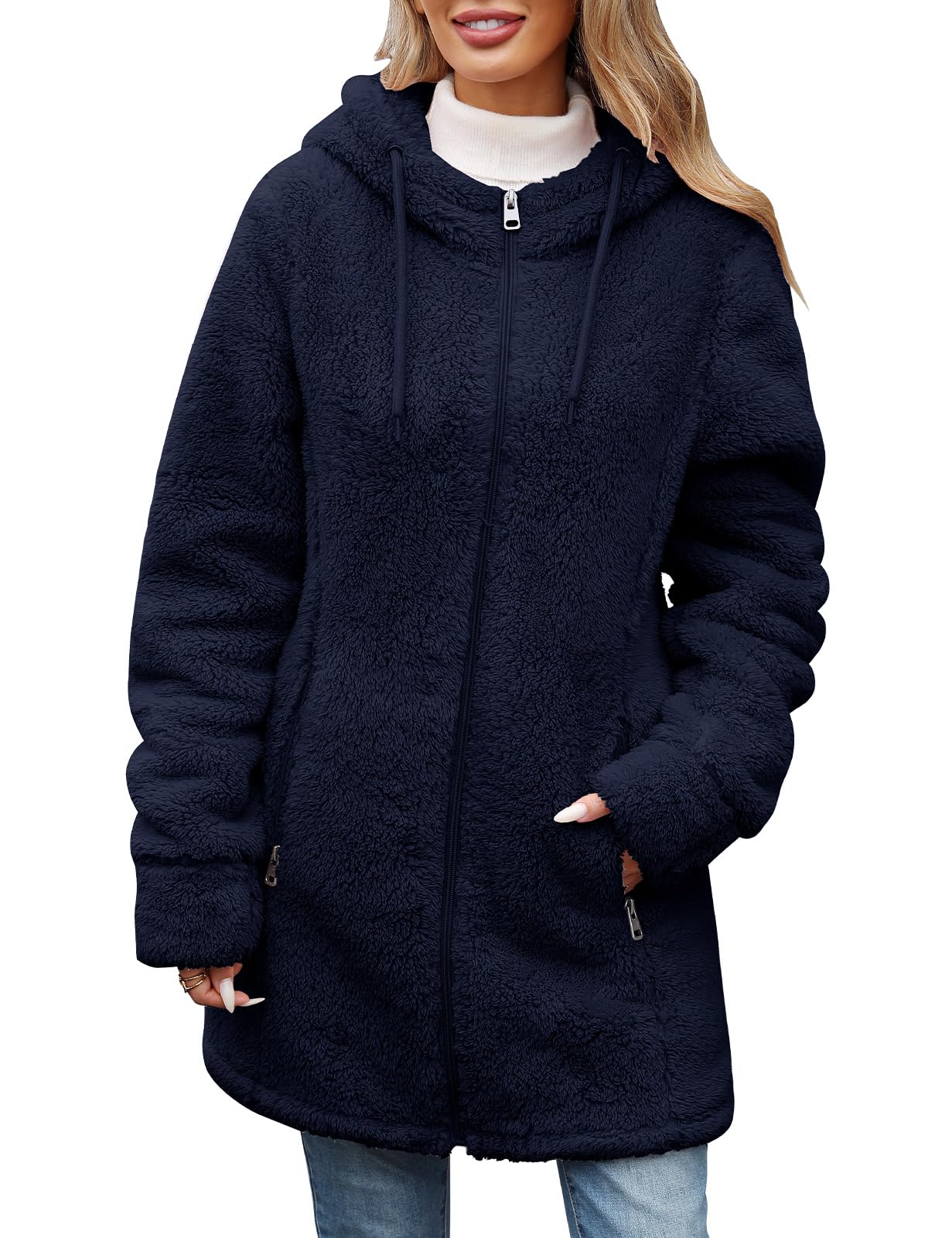 Veste Polaire Femme Hiver Chaud Sweat à Capuche Zippé Manteau Doublure Blouson Manteaux à Capuche Manche Longue Slim Fit Jacket Automne Casual Outwear avec Poches