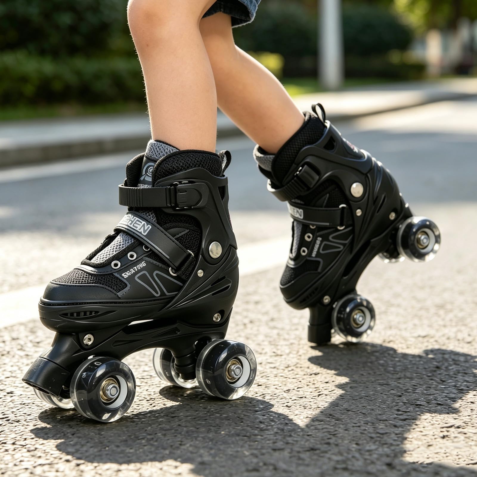 OHMG Pattini a rotelle regolabili per bambini, con 8 ruote di luce, 4 misure regolabili, miglior regalo per principianti, sport, ragazze e ragazzi, regalo di compleanno Natale, 3 - 8 anni